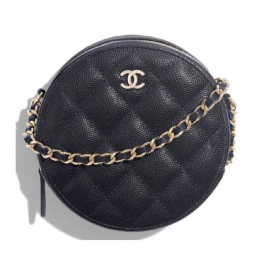 Chanel Caviar Quilted Round Clutch with Chain